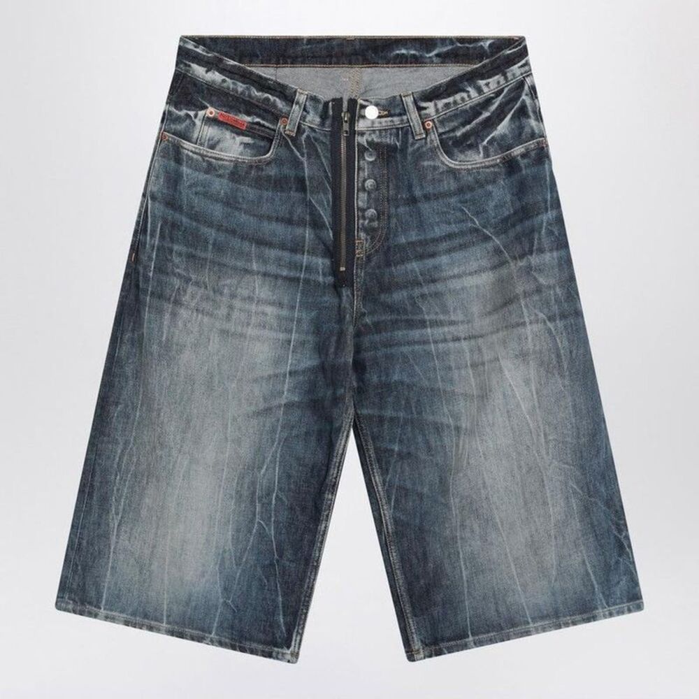 MARTINE ROSE Wide Leg Zipper Fly Denim Shorts Men BLUE Pants